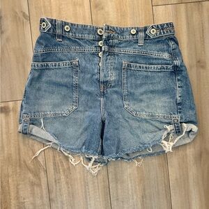 Free People Blue Distressed Jean Shorts